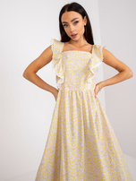 Żółta letnia sukienka z bawełny z printami