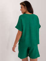 Hurtownia Ciemnozielony damski komplet letni z bluzką z rozcięciami