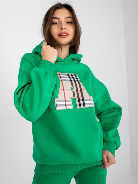 Zielona bluza dresowa z naszywką i kapturem Felicja