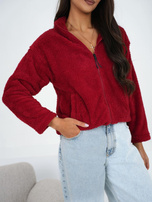 Ciemnoczerwona futrzana bluza z suwakiem