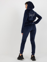 Hurt Granatowy damski komplet welurowy z bluzą rozpinaną