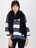 Online wholesale black smooth women's scarf with fringes.