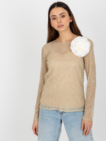 Hurt Złoto-beżowa błyszcząca bluzka wizytowa z topem