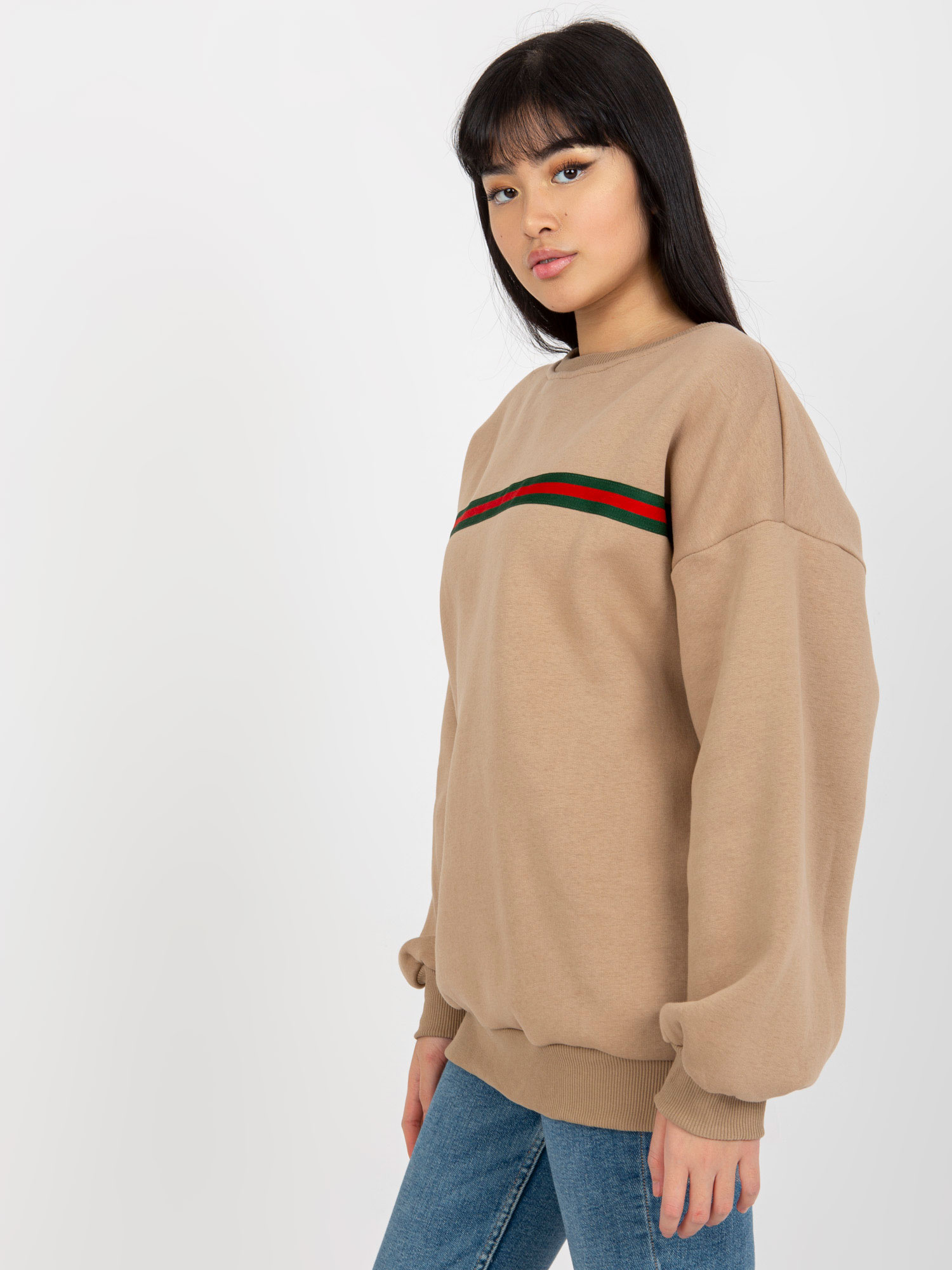 Ciemnobeżowa dresowa bluza oversize bez kaptura