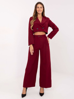 Bordowy damski garnitur z szerokimi spodniami RUE PARIS