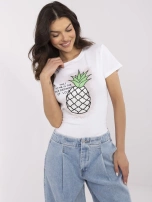 Ecru damski t-shirt z motywem owoców