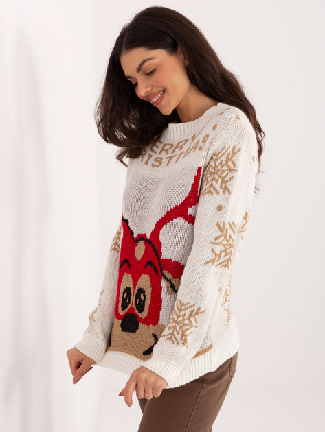Ecru świąteczny sweter w śnieżynki