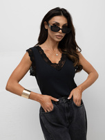 Czarny bawełniany top z koronką