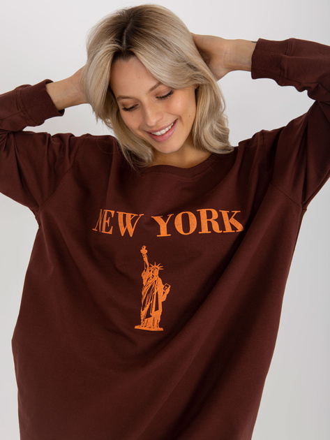 Hurt Ciemnobrązowo-pomarańczowa bluza oversize z nadrukiem