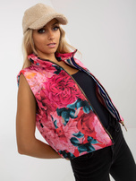 Hurt Różowa krótka kamizelka w kwiaty z kieszeniami