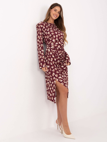 Burgundowa midi sukienka z printem RUE PARIS