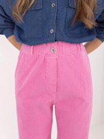 Ciemnoróżowe sztruksowe spodnie bez zapięcia 