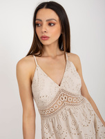 Hurt Beżowa ażurowa sukienka mini z bawełny OCH BELLA