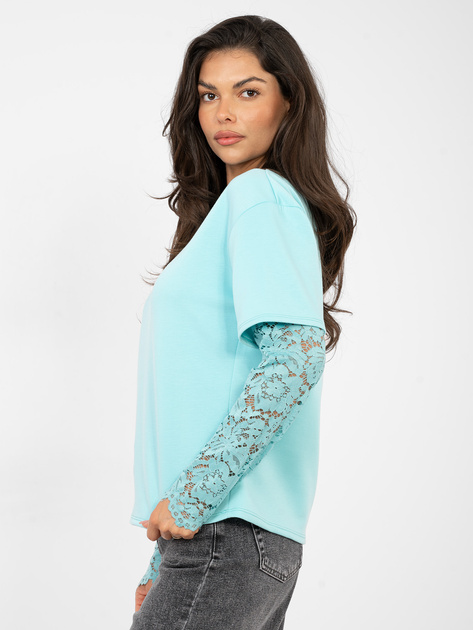 Miętowa damska bluzka z imitacją t-shirtu