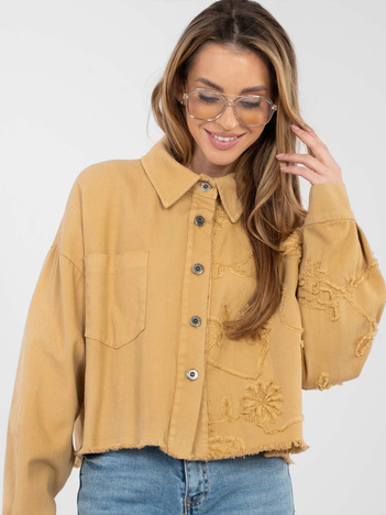 Camelowa jeansowa kurtka z kieszenią RUE PARIS 