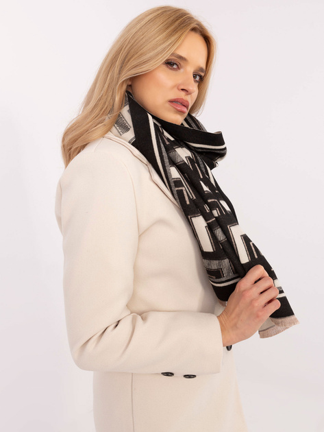 Hurt Czarno-ecru damski szal z domieszką wełny