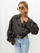Chocolate faux leather biker jacket with belt RUE PARIS.
