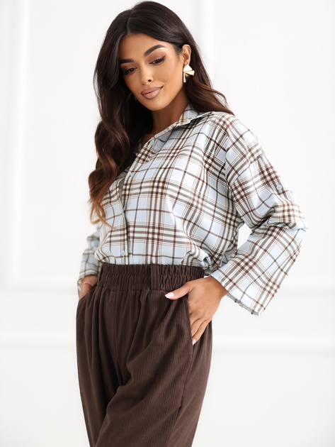 Jasnoniebieska damska koszula oversize w kratę