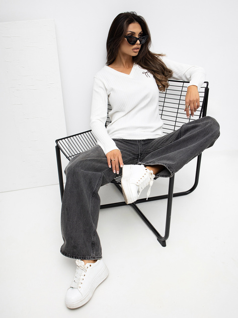 Ecru prążkowana bluzka z bawełny RUE PARIS 