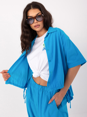 Niebieska sztruksowa koszula z krótkim rękawem