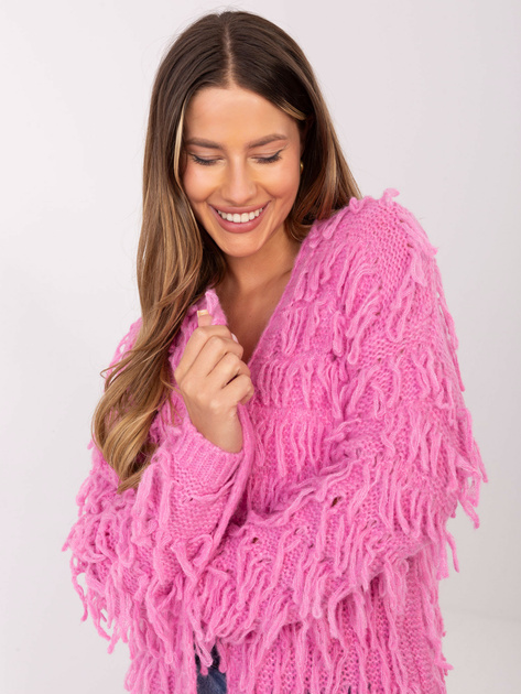Różowy damski kardigan z frędzlami RUE PARIS