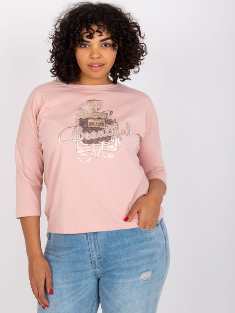 Brudnoróżowa bluzka plus size z okrągłym dekoltem Vickey