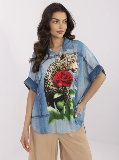 Niebieska rozpinana koszula z lampartem