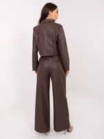 Brązowe ocieplane spodnie z ekoskóry RUE PARIS