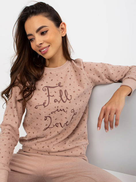 Hurtownia Beżowa ciepła piżama ze spodniami i bluzą