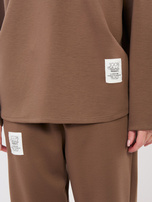 Brązowy dresowy komplet z naszywkami RUE PARIS