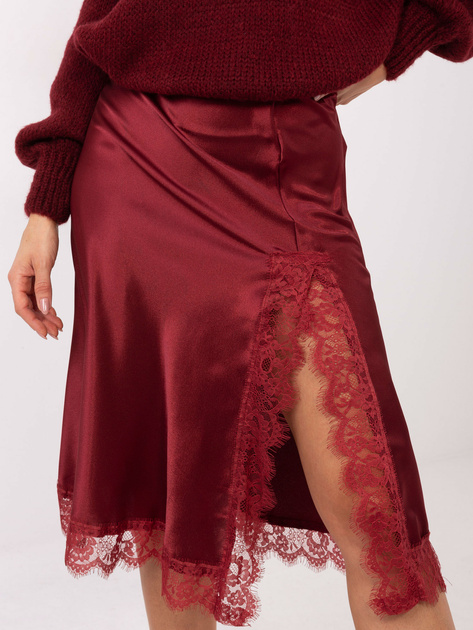 Bordowa elegancka spódnica z koronką RUE PARIS