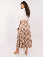 Beżowa rozkloszowana spódnica w kratę 