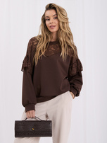 Brown women's sweatshirt with transparent lace.