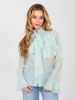 Jasnomiętowa rozpinana koszula z rękawem typu dzwon