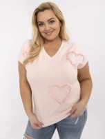 Jasnoróżowa bluzka plus size z aplikacjami