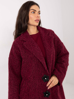 Bordowy płaszcz z odpinanymi broszkami