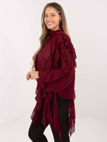 Burgundowa damska bluzka z kaskadowymi falbanami
