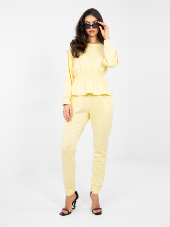 Pastelowy żółty komplet ze spodniami typu jogger RUE PARIS 