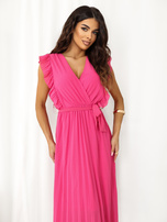 Ciemnoróżowa letnia sukienka z kopertowym dekoltem RUE PARIS