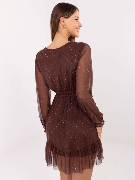 Brązowa rozkloszowana sukienka z siateczki