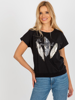 Hurt Czarna bawełniana bluzka z nadrukiem RUE PARIS