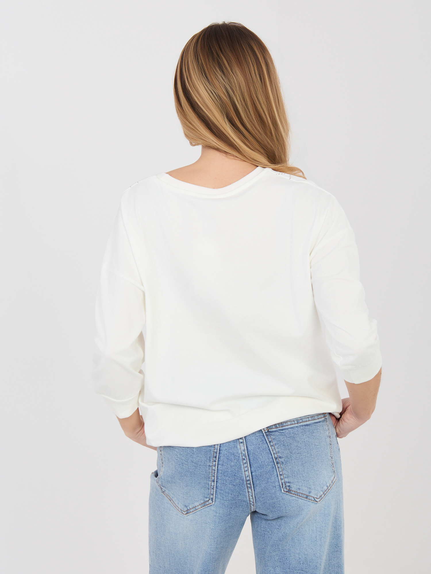 Ecru casualowa bluzka z okrągłym dekoltem 