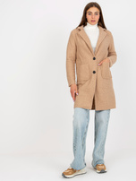 Hurt Beżowy pluszowy płaszcz z kieszeniami OCH BELLA
