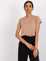 Camelowy t-shirt z bawełny basic Peachy