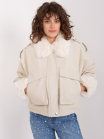 Hurt Jasnobeżowa damska kurtka zimowa z kieszeniami