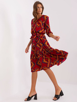 Hurtownia Bordowa rozkloszowana sukienka z printem