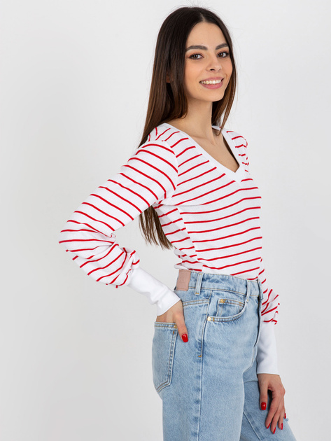 Hurtownia Biało-czerwona prążkowana bluzka basic w paski
