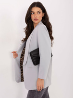 Jasnoszara marynarka z podszewką w panterkę