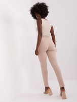 Hurt Beżowe damskie spodnie dresowe z lampasami