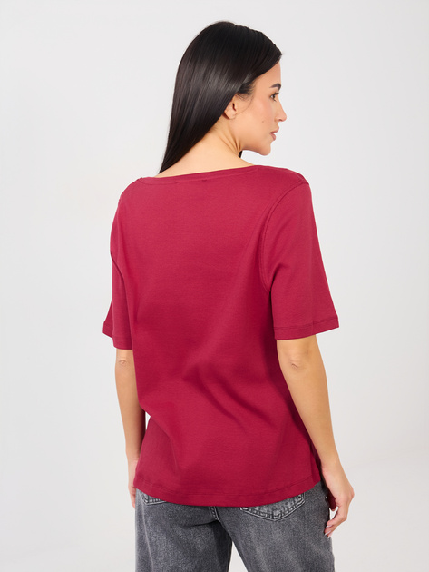 Bordowy t-shirt basic z bawełny RUE PARIS